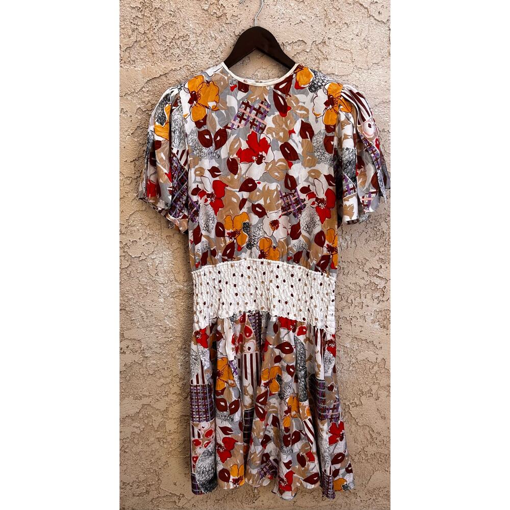 Vintage Diane Freis Abstract Floral Drop Waist Dress Ruched Waist L/XL